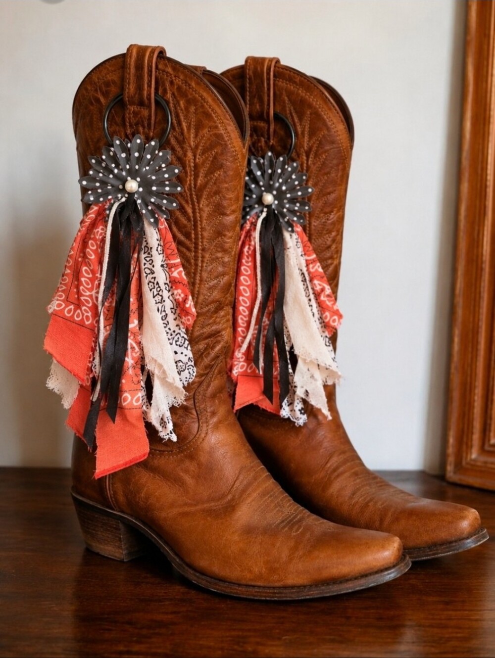 4/$15 Western Cowboy Boot Charms | Orange Bandana Fringe Dangles | Boho Cowgirl